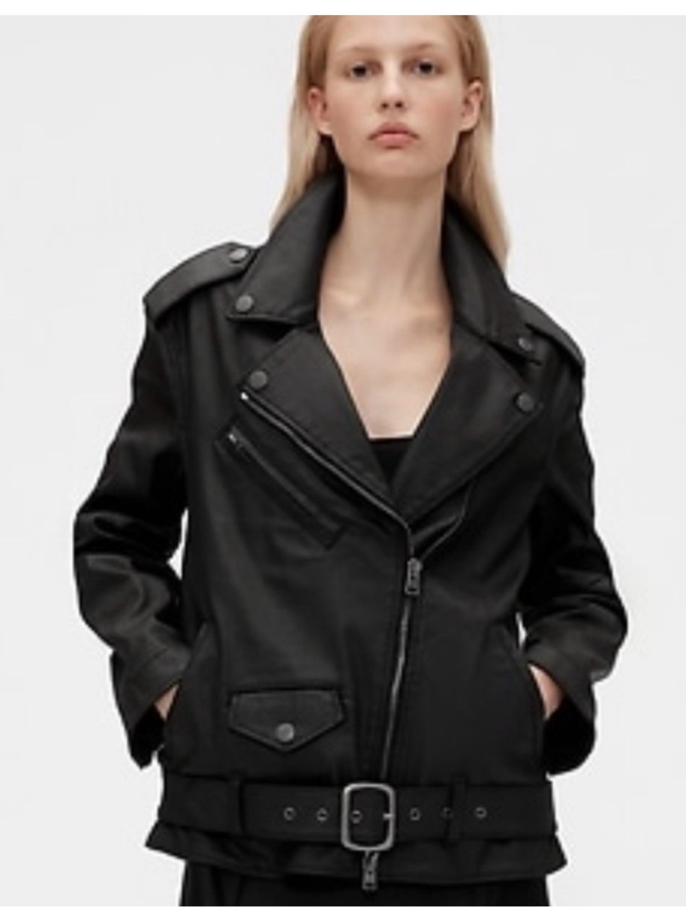 GAP Black Asymmetric Moto Leather Jacket for Women